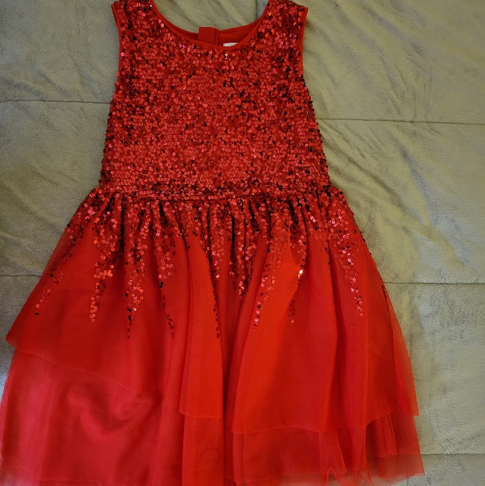 Cat & Jack Girls L 10/12 Red Sequin Tulle Dress